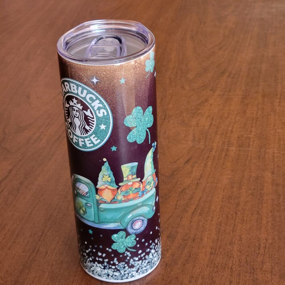 Starbucks Green Metallic Foil Travel Tumbler 16 oz St. Patrick's
